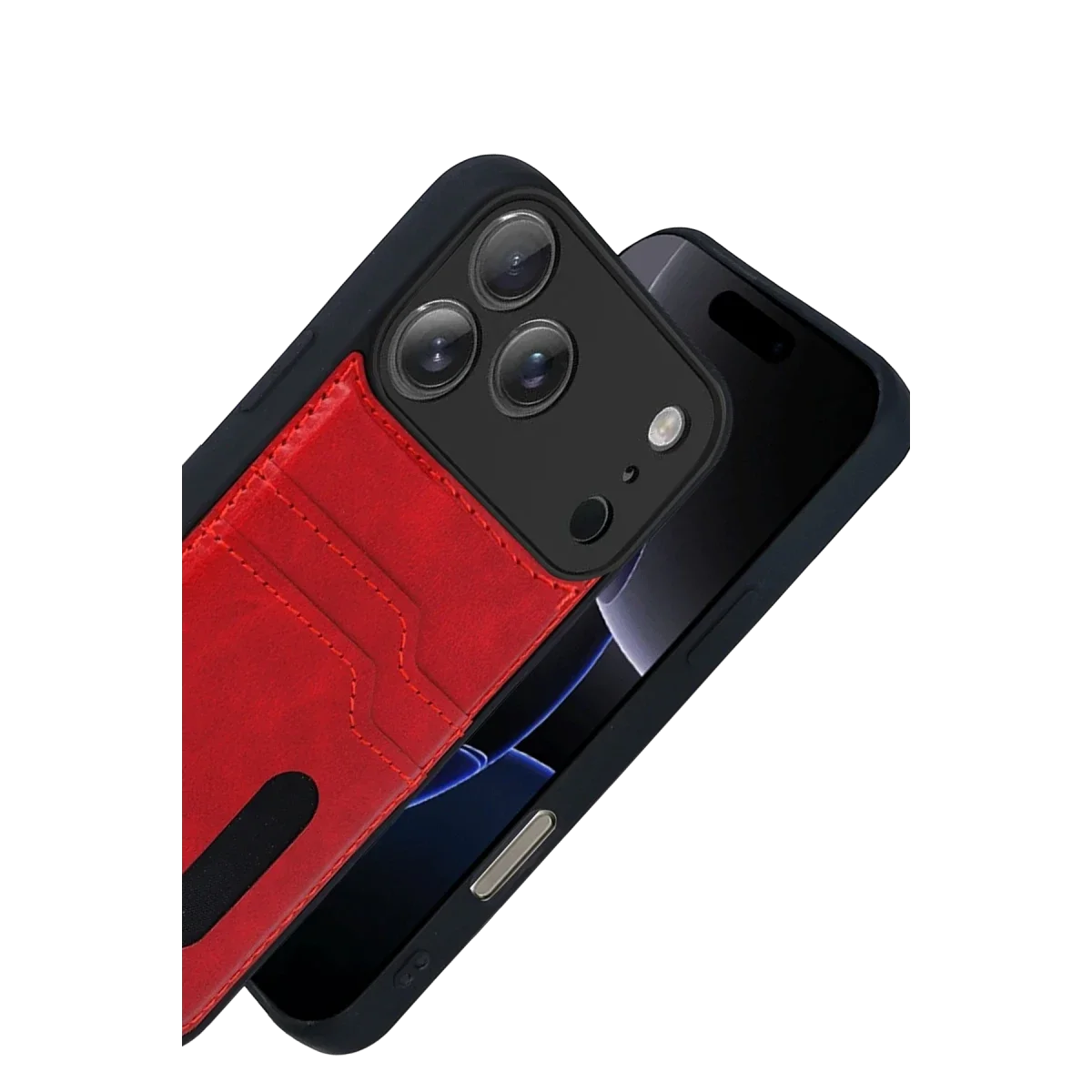 Apple iPhone 17 Pro Max Sara Kartvizitli Deri Kılıf - Kırmızı görsel 3