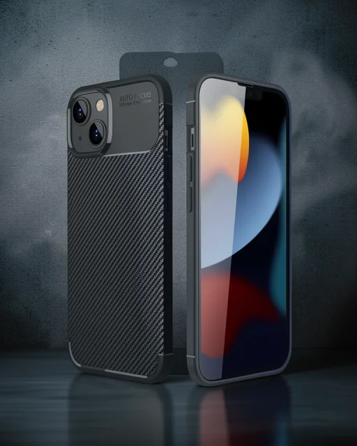 Apple İphone 14 Kılıf Auto Focus Karbon Kapak - Siyah