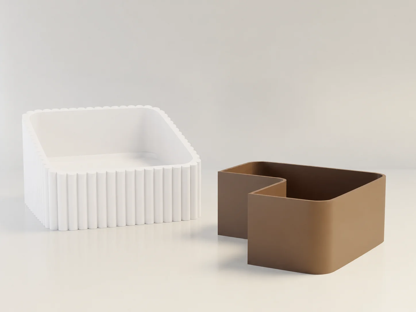 3D Baskı Fıstık Kasesi - Çift Hazneli Kabuk Ayırıcı Sunum Kasesi - Beyaz Kahverengi görsel 2