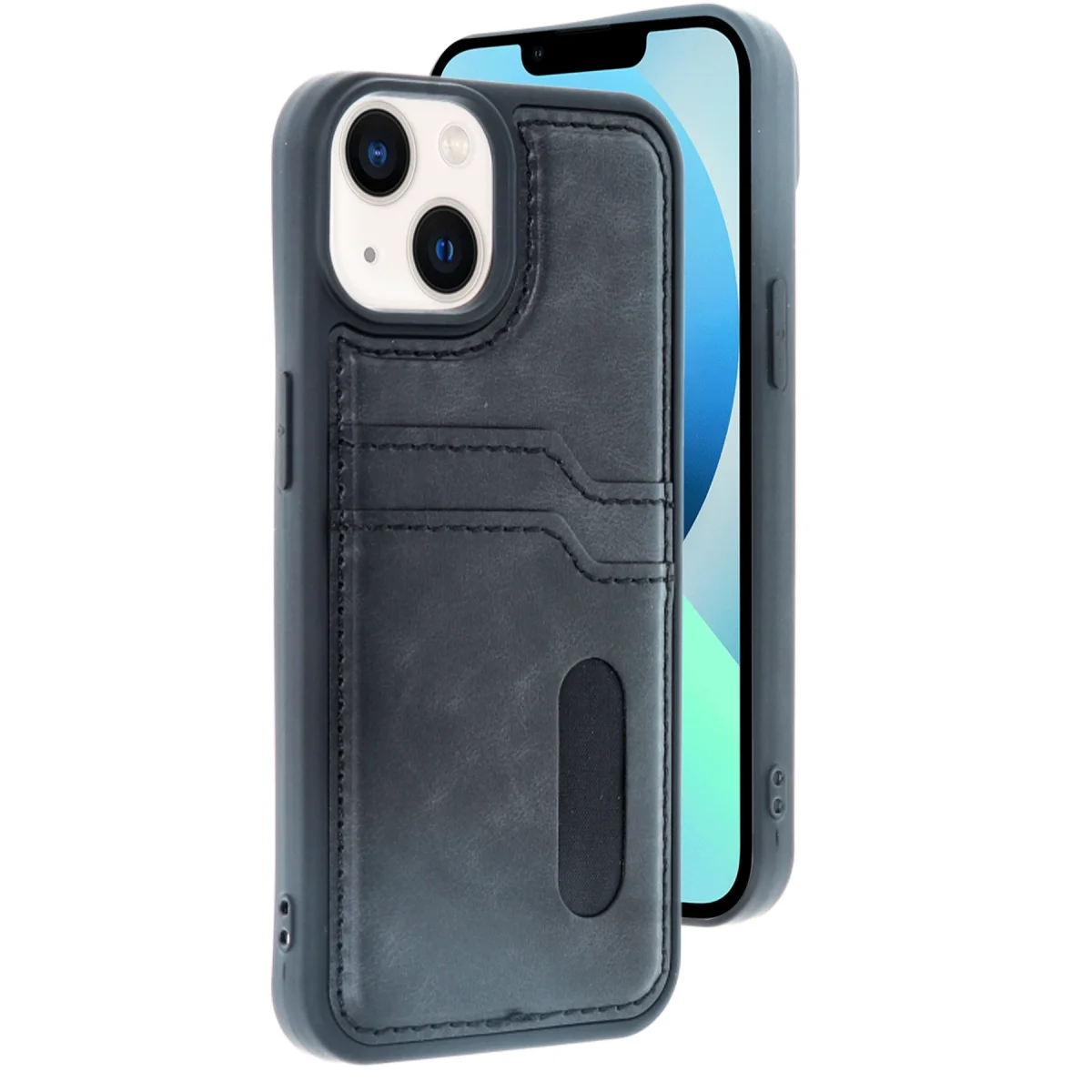 Apple iPhone 15 Sara Kartvizitli Deri Kılıf - Siyah