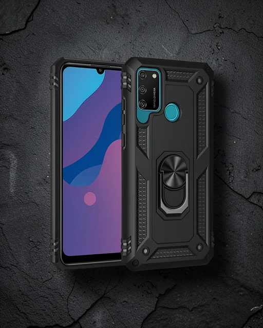 Huawei Y6p Kılıf Sofya Yüzüklü Silikon Kapak - Siyah