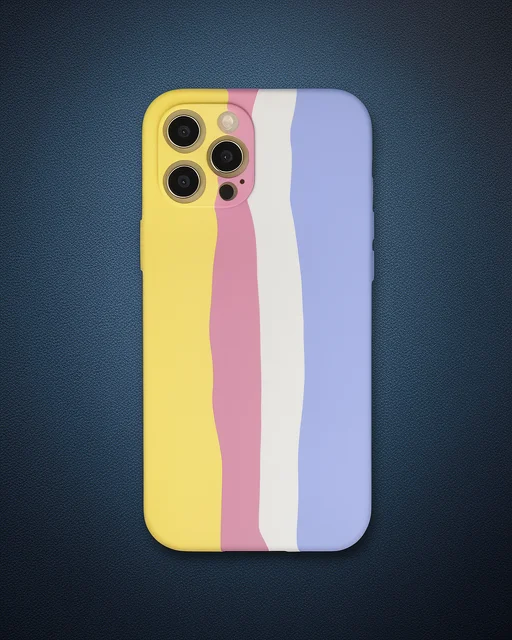 Apple İphone 12 Pro Max Kılıf Ebruli Lansman Silikon - Sarı-mavi