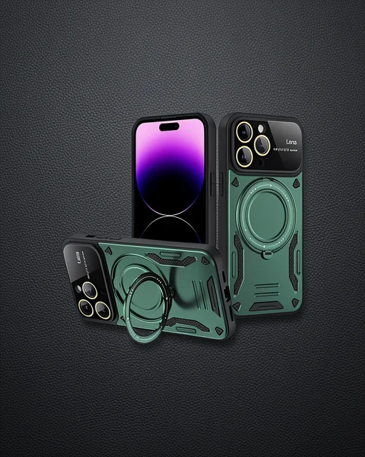 Apple İphone 16 Pro Max Kılıf Joy Lens Standlı Kapak - Koyu Yeşil