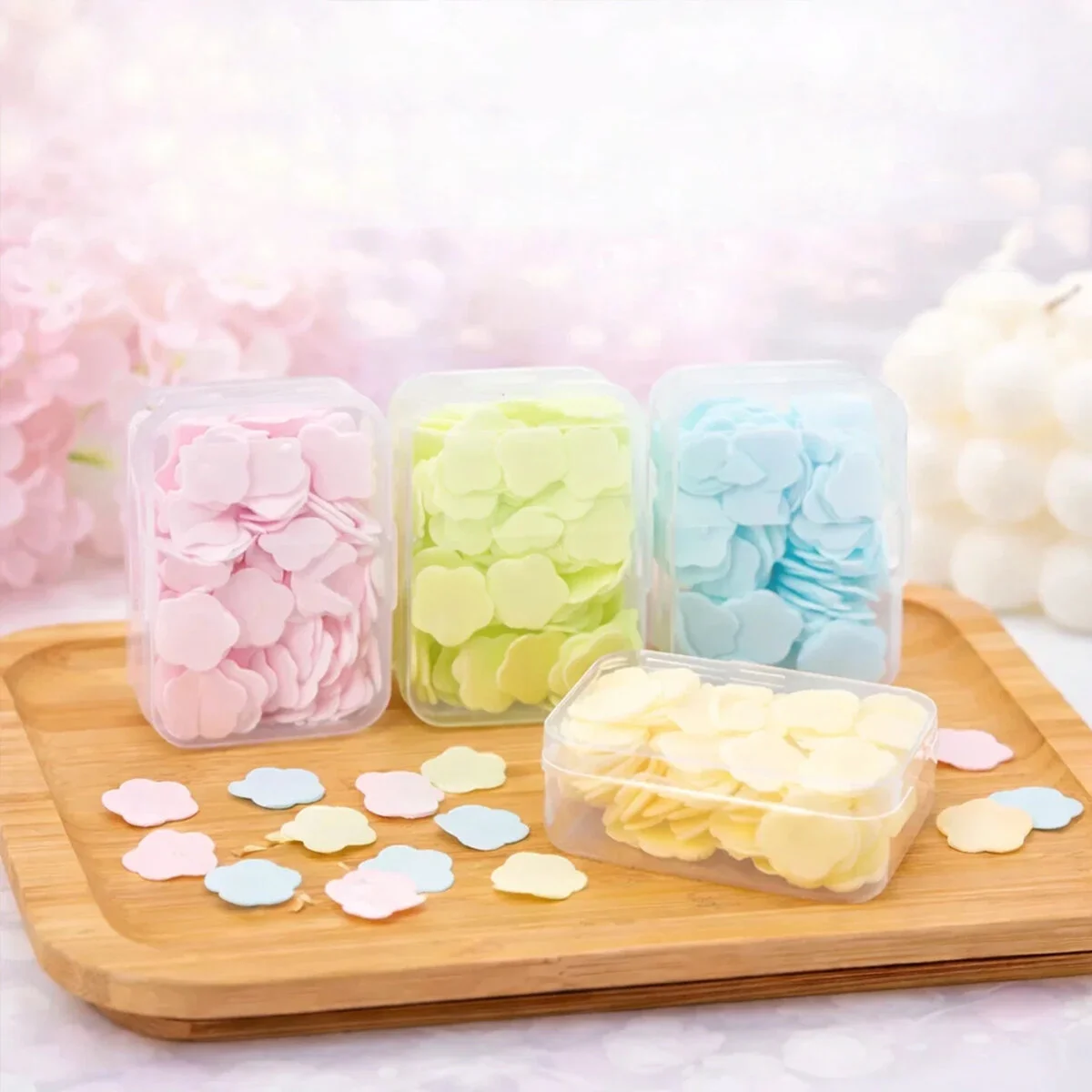 24 Adet Sevimli Sabunlar MİNİ=1.2-1.5CM Boyutunda Seyahat - Piknik - Okulda 3840PCS ± 10 Mix:kalp- Yuvarlak-çiçek görsel 2