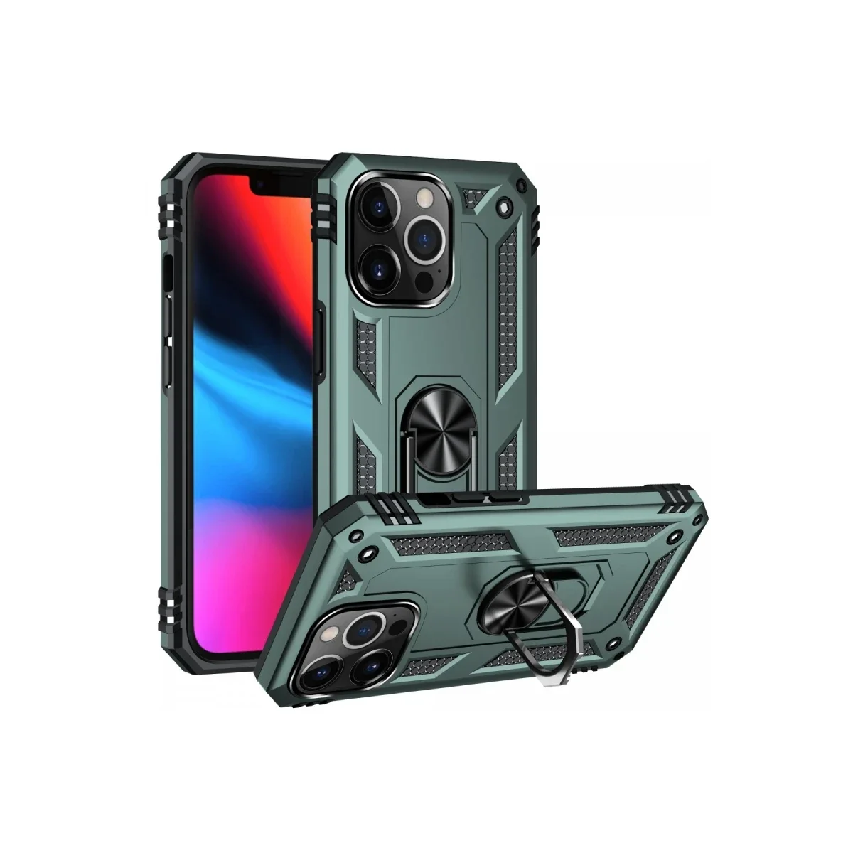 Apple iPhone 13 Pro Kılıf Sofya Yüzüklü Silikon Kapak - Yeşil görsel 2
