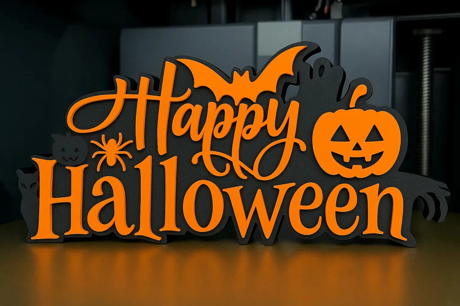 3D Baskı Happy Halloween El Yazısı Masa Süsü Katmanlı Yarasa Balkabağı Örümcek Dekor Turuncu Siyah görsel 2