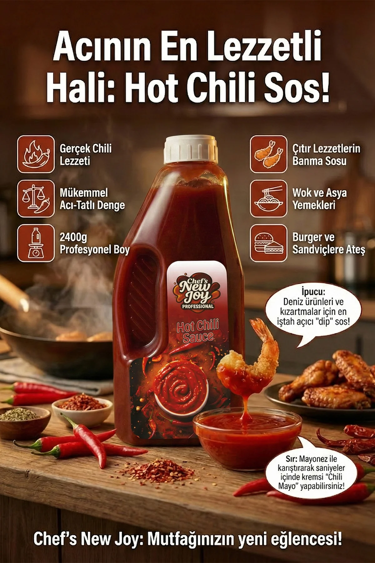 Hot Chili Sosu 2400 gr Acı Biber Sosu Hot Chili Sauce görsel 3