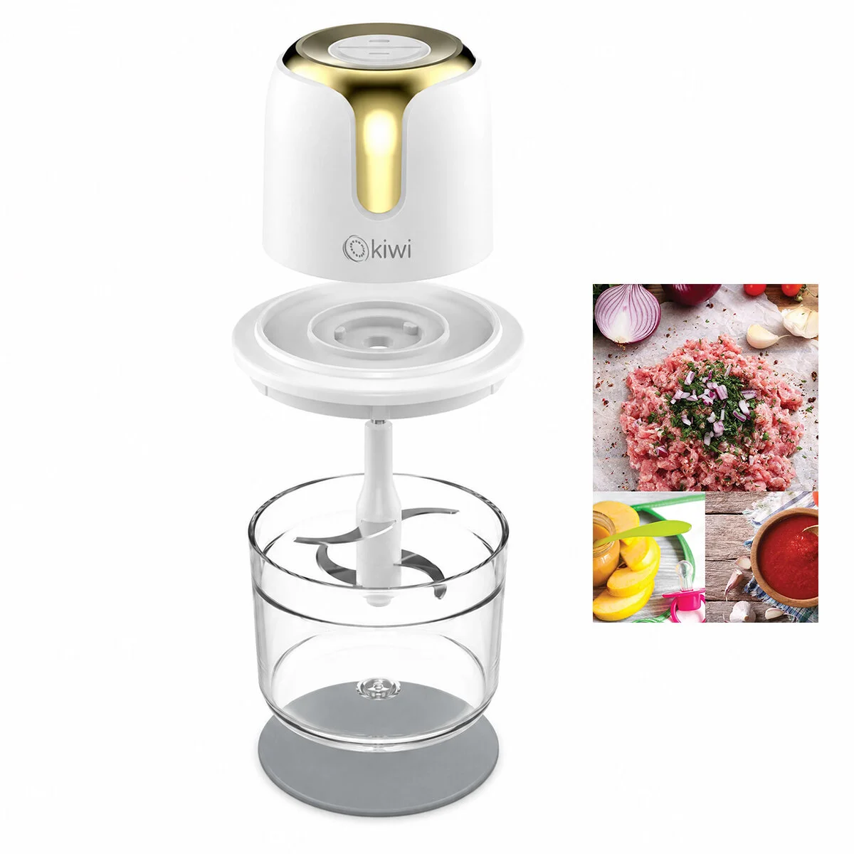 Usb To Type-c Şarjlı ni 3 Bıçaklı Gold Blender Rondo Gıda Doğrayıcı 1.2LT=MİKA Kristal Hazne KC-8221