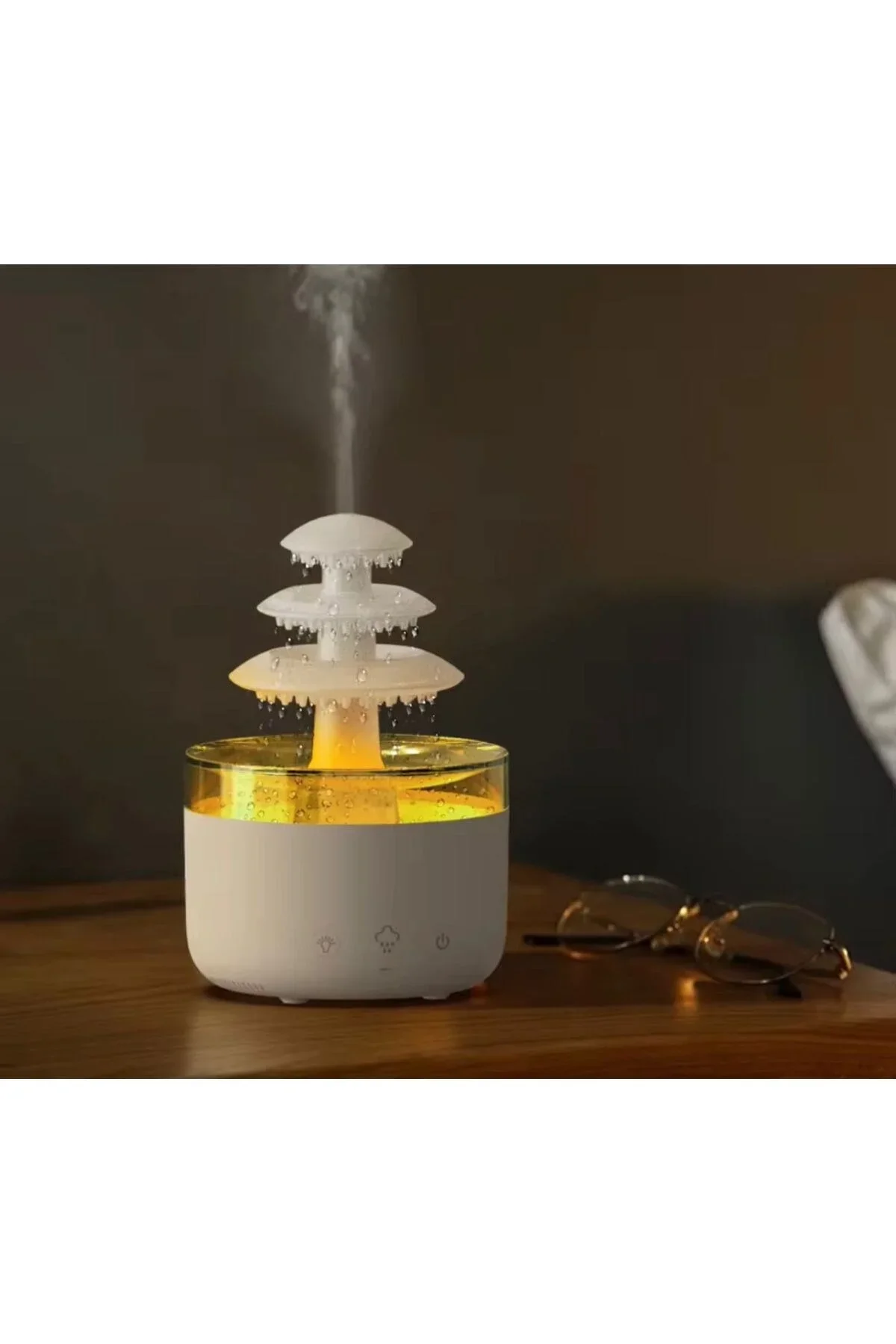 3 Katlı Şelale YAĞMUR Tasarımlı Ultrasonik Aroma Difüzör – 6 Renk LED Işıklı Hava Nemlendirici görsel 2