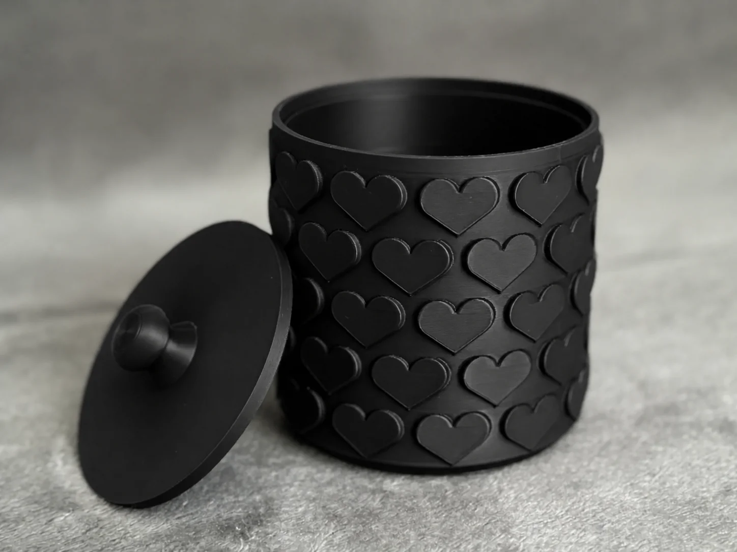3D Baskı Kalp Desenli Kapaklı Saklama Kutusu - İki Renkli Organizer - Siyah