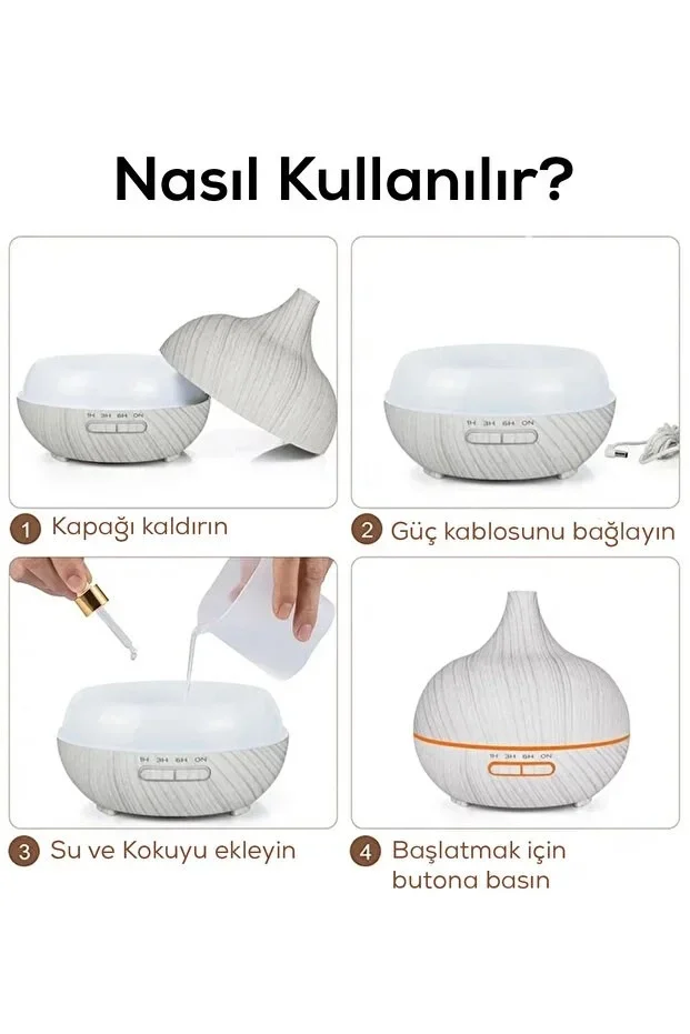 Aroma Difüzör Gece Işığı 7 Led Nemlendirici Kumandalı 550 ml Buhar Makinesi görsel 7