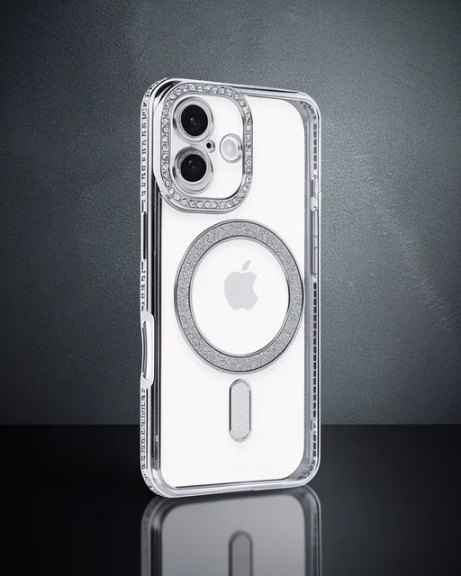 Apple İphone 16 Kılıf Joke Simli Magneticsafe Kılıf - Gümüş