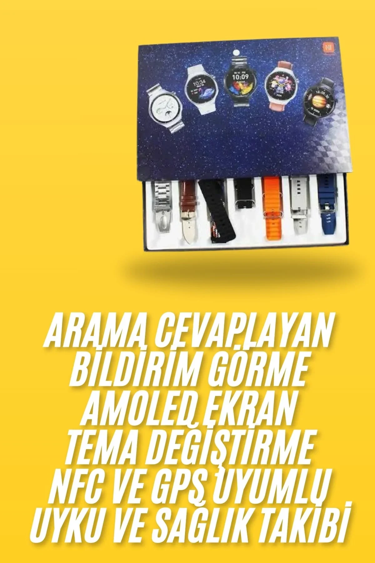 7 Kordonlu Akıllı Saat Siyah Kasa Dokunmatik Ekran Uyku ve Sağlık Takibi görsel 2