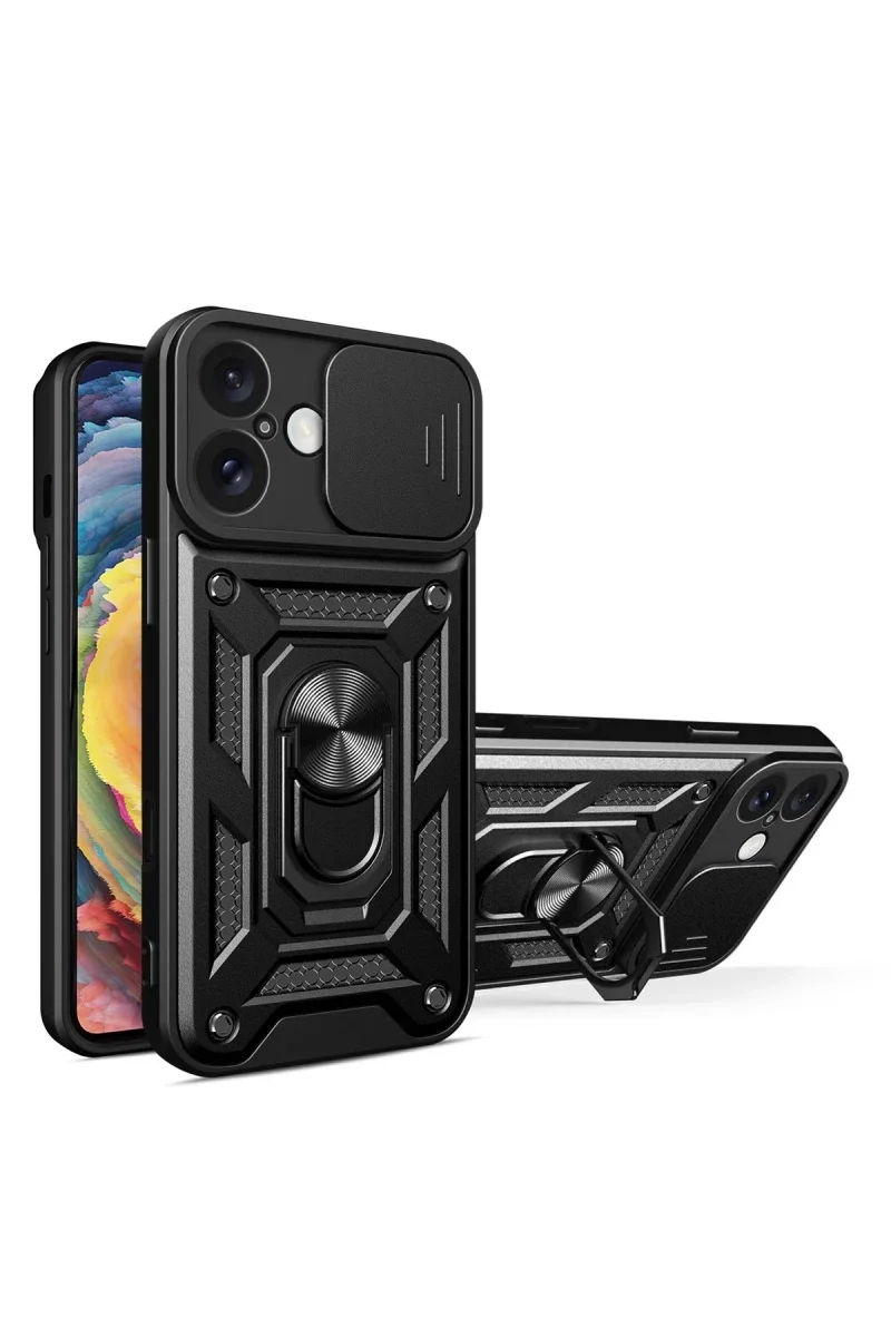 Apple iPhone 16 Kılıf Pars Lens Yüzüklü Silikon - Siyah