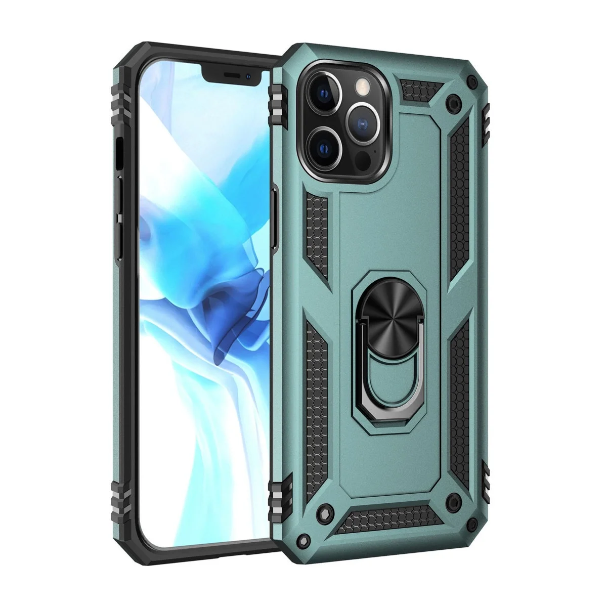 Apple İphone 12 Pro Max Kılıf Sofya Yüzüklü Silikon Kapak - Yeşil