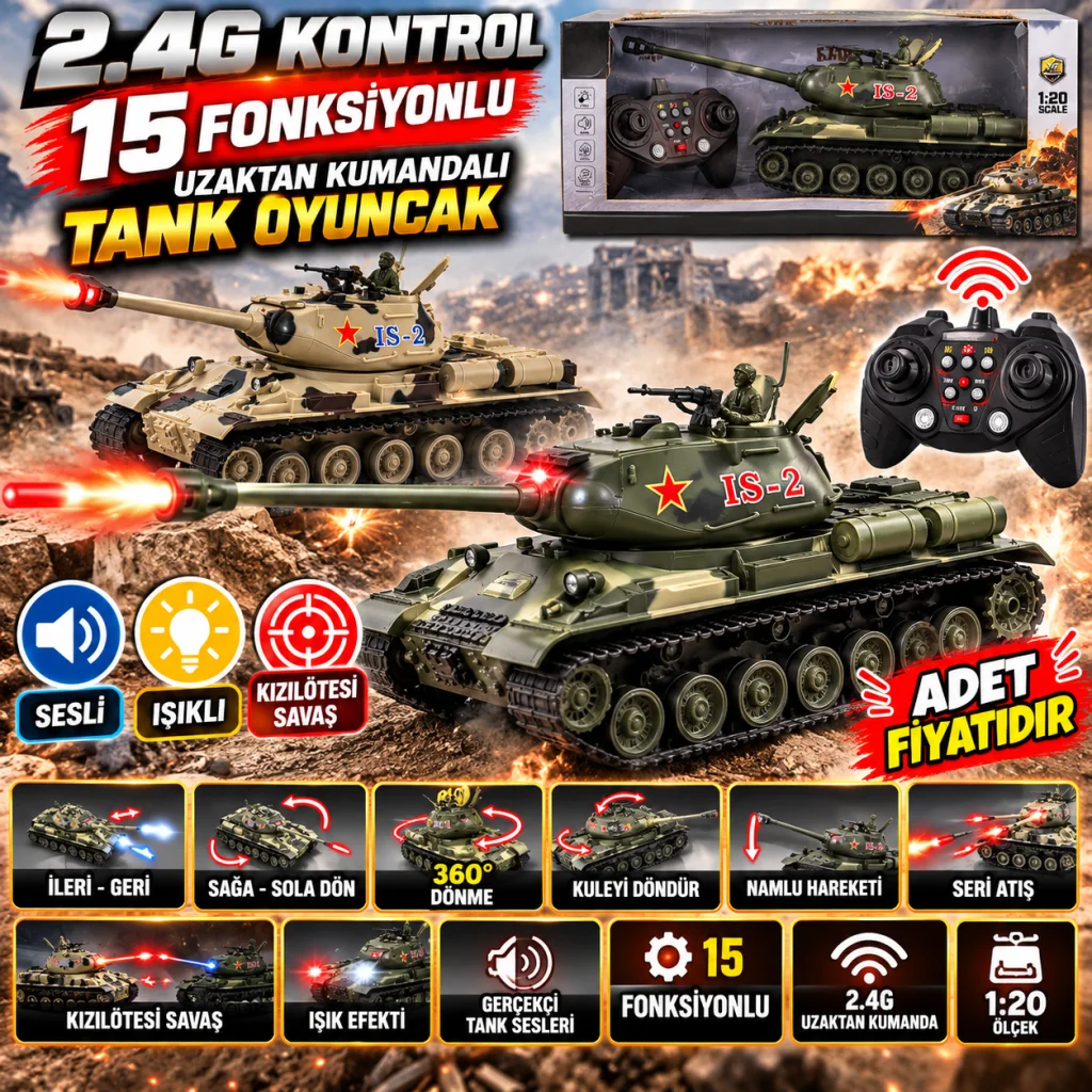 AKX535-1 2.4G KONTROL 15 FONKSİYONLU UK.TANK OYUNCAK TANK (adet fiyatıdır)