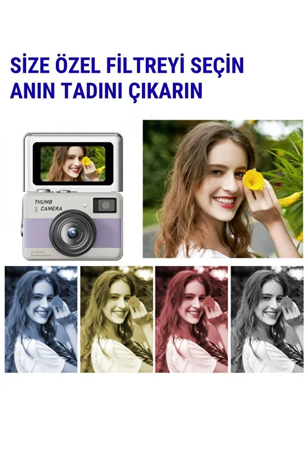 Retro ni Dijital Kamera 1080P 1.47 İnç Flip Ekranlı Flaşlı Selfie Vlog Kamerası 4GB SD Hediyeli Pembe görsel 4