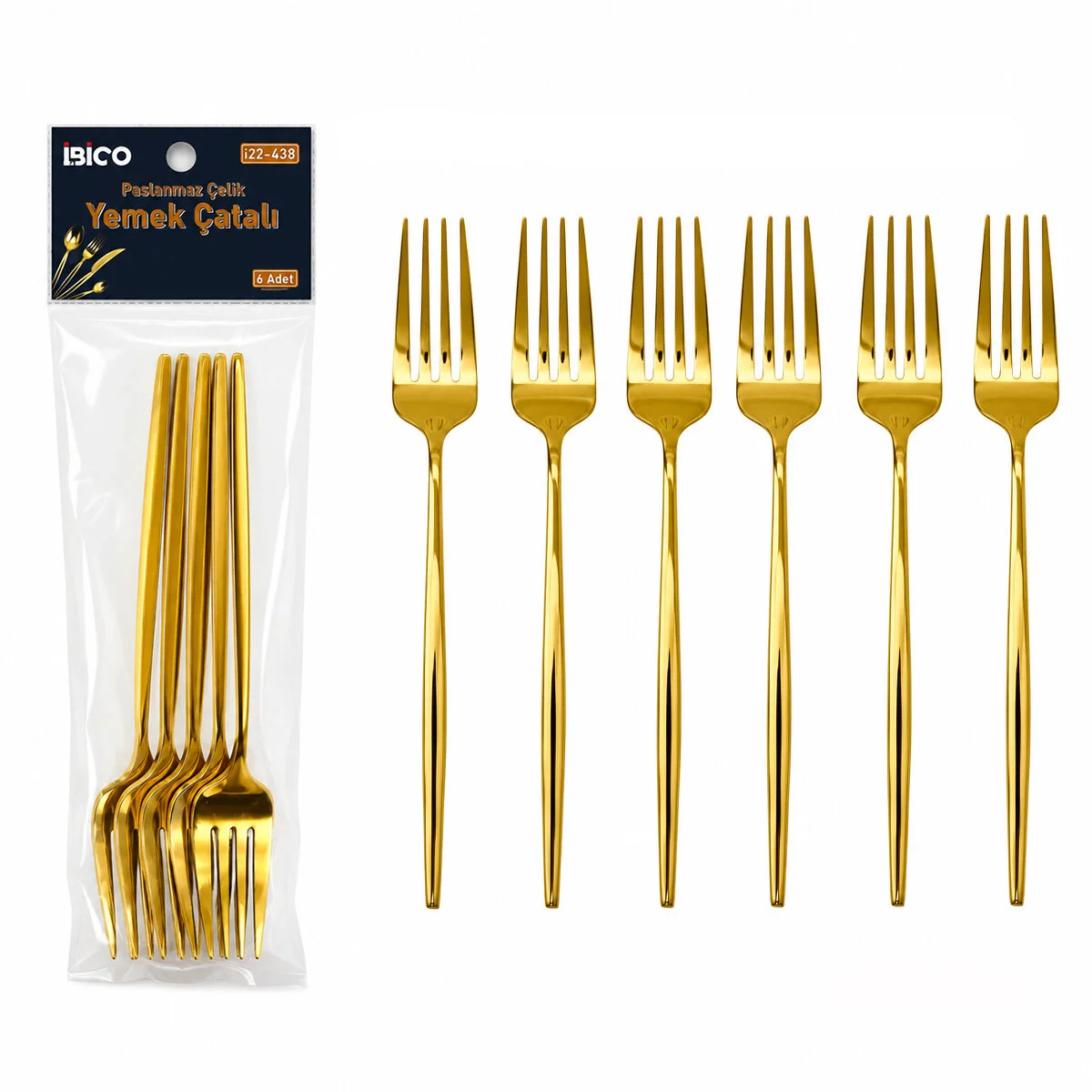 60 Parça Gold Yemek Çatal Seti 21CM - 1 Paket İçinde 6 Adet Vardır - 10 Paket Gönderilir