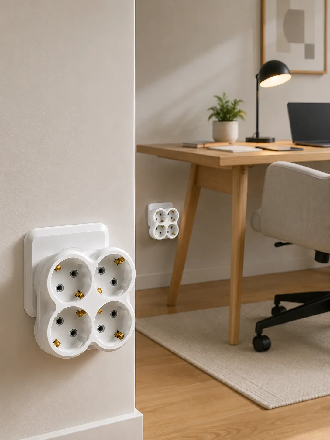4’lü Priz Çoğaltıcı 2 Adet Set Kablosuz Duvar Tipi Priz Çoklayıcı Adaptör görsel 2