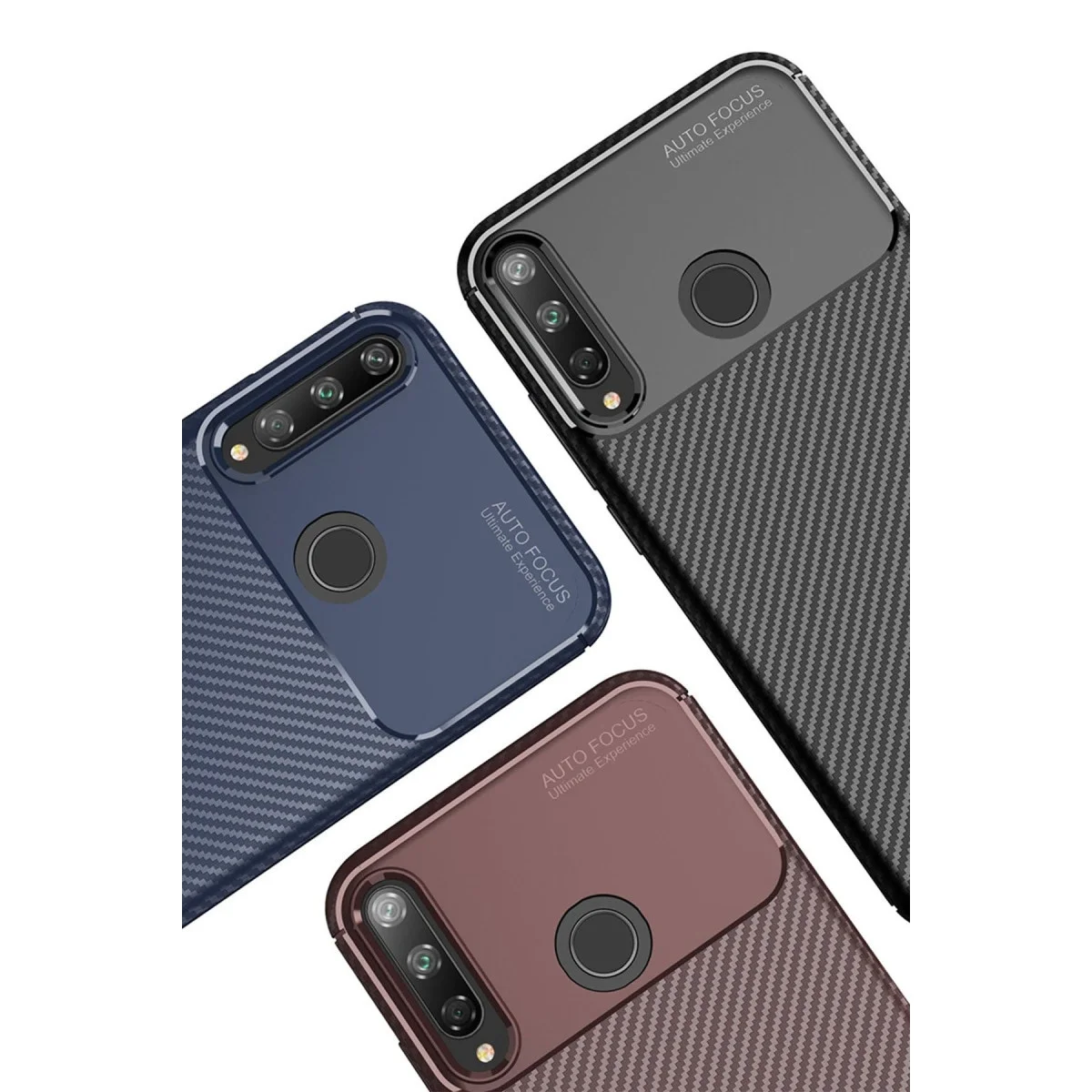Huawei P40 Lite E Kılıf Auto Focus Karbon Kapak - Kahverengi görsel 3
