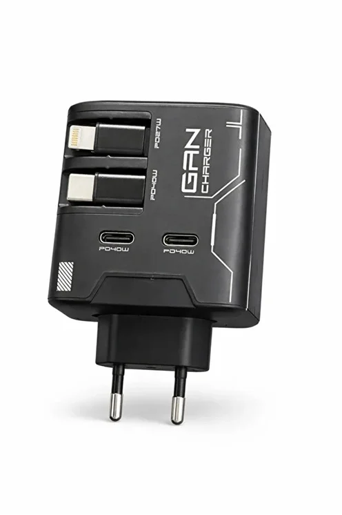 GaN+ PD 40W Hızlı Şarj Adaptörü Çoklu Çıkış USB-C Lightning Kablolu Hızlı Şarj Cihazı Ev Ofis Uyumlu siyah görsel 2