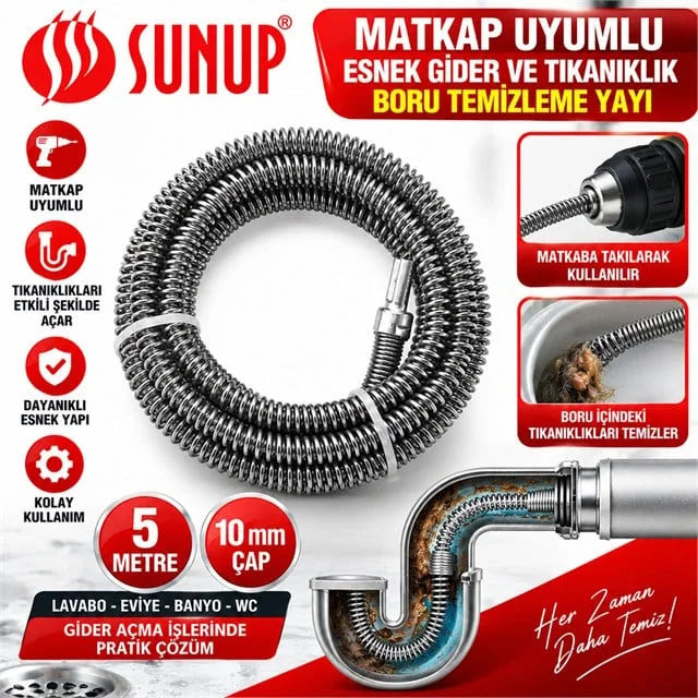 SN-38809 5 Metre 10 Mm Matkap Uyumlu Boru Temizleme Yayı görsel 3