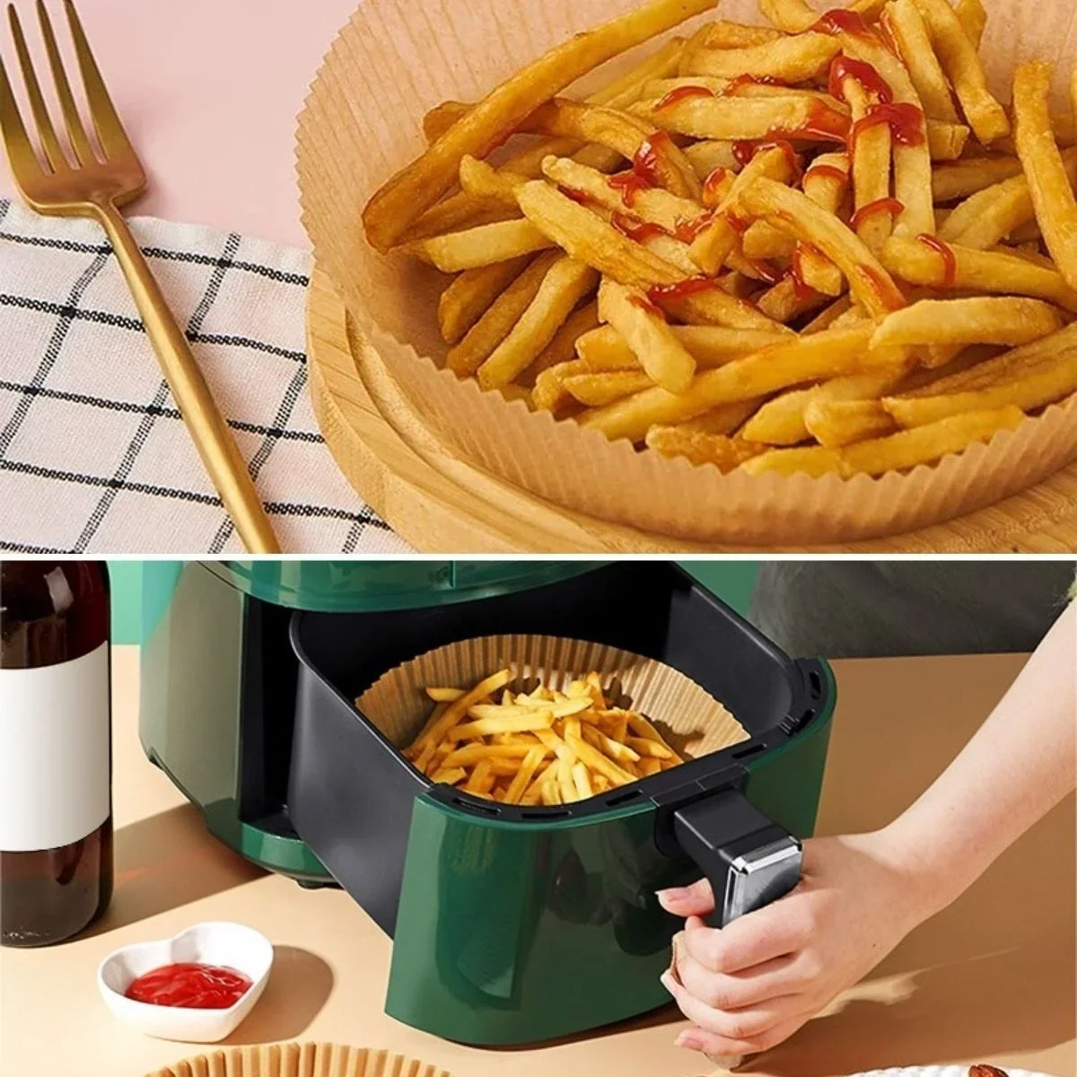 100 Adet Air Fryer Pişirme Kağıdı Tek Kullanımlık Yağlı Kağıdı Yuvarlak Tabak Model görsel 3