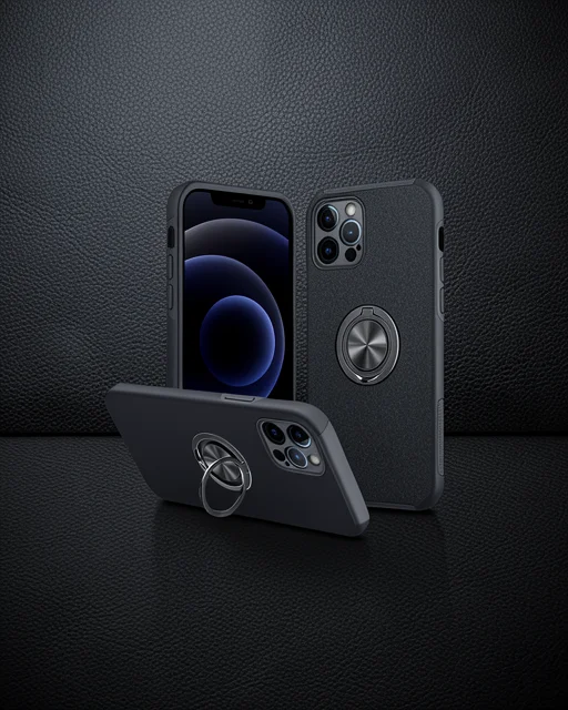 Apple İphone 12 Pro Kılıf Elit Yüzüklü Kapak - Siyah