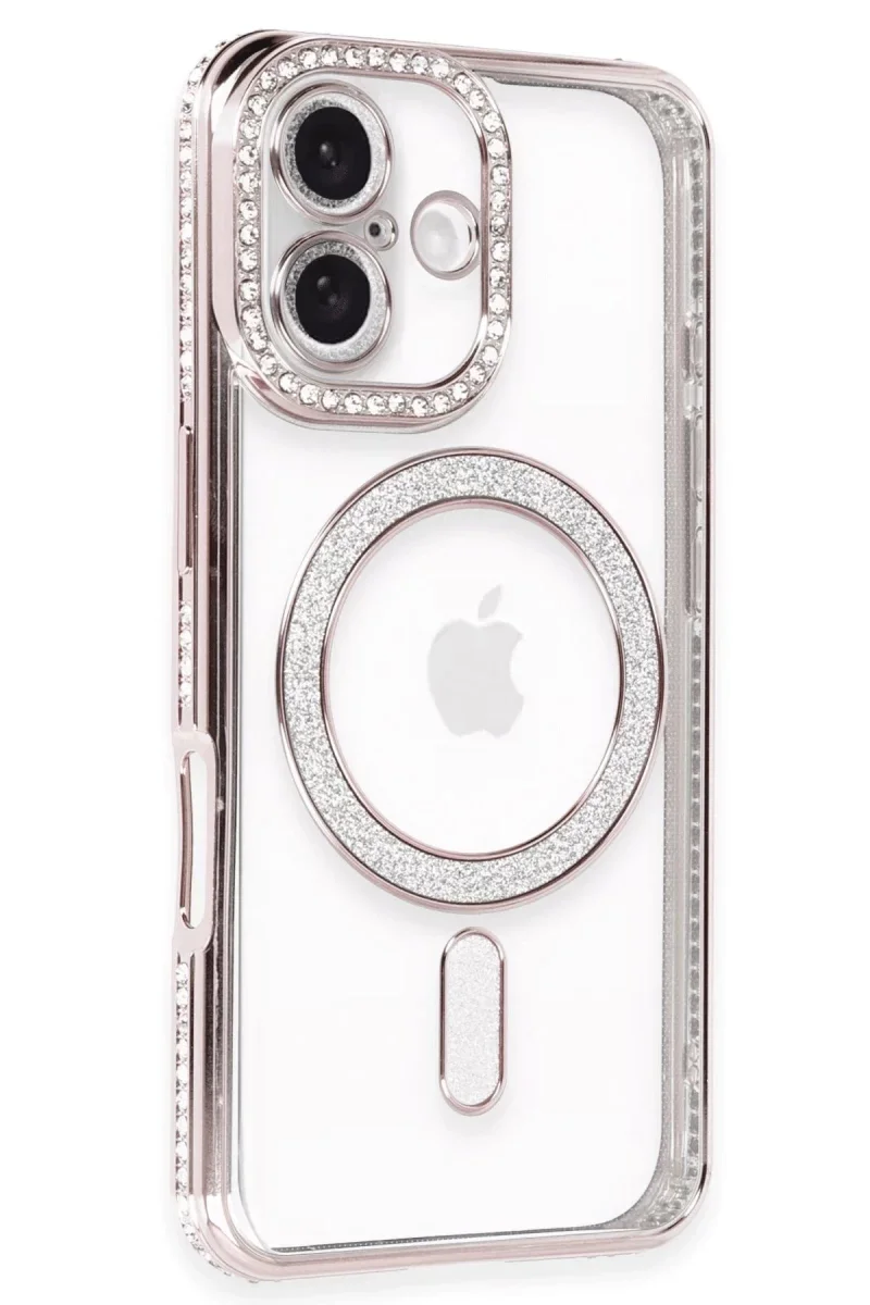 Apple iPhone 16 Kılıf Joke Simli Magneticsafe Kılıf - Pembe