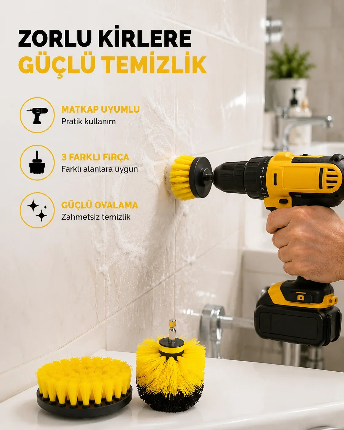 3’lü Matkap Ucu Fırça Seti – Derinlemesine Tezlik, Tüm Yüzeylerle Uyumlu Yeni Nesil