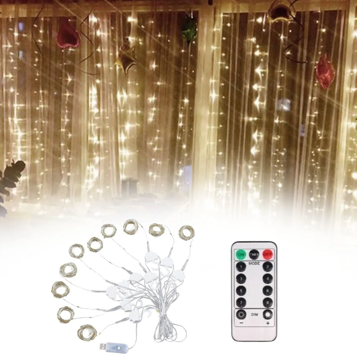 Uzaktan Kumandalı LED Perdeye Takılabilen Kancalı Işık Usb 3x3 Metre Peri Perde LED görsel 3