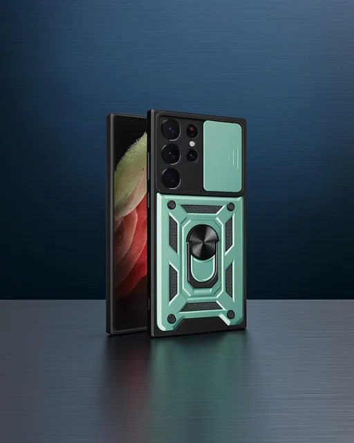Samsung Galaxy S23 Ultra Kılıf Pars Lens Yüzüklü Silikon - Yeşil
