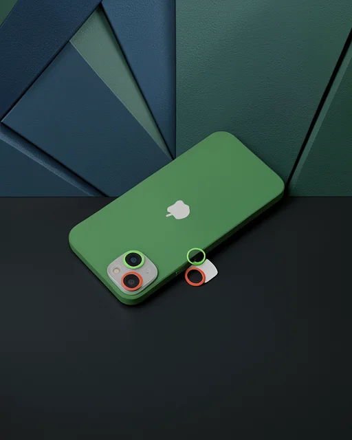 Apple İphone 13 Mini Renkli Kamera Lens Koruma Cam - Yeşil-pembe