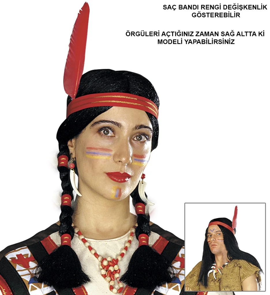 Tüylü Örgülü Hint Peruğu Kızılderili Peruğu görsel 2