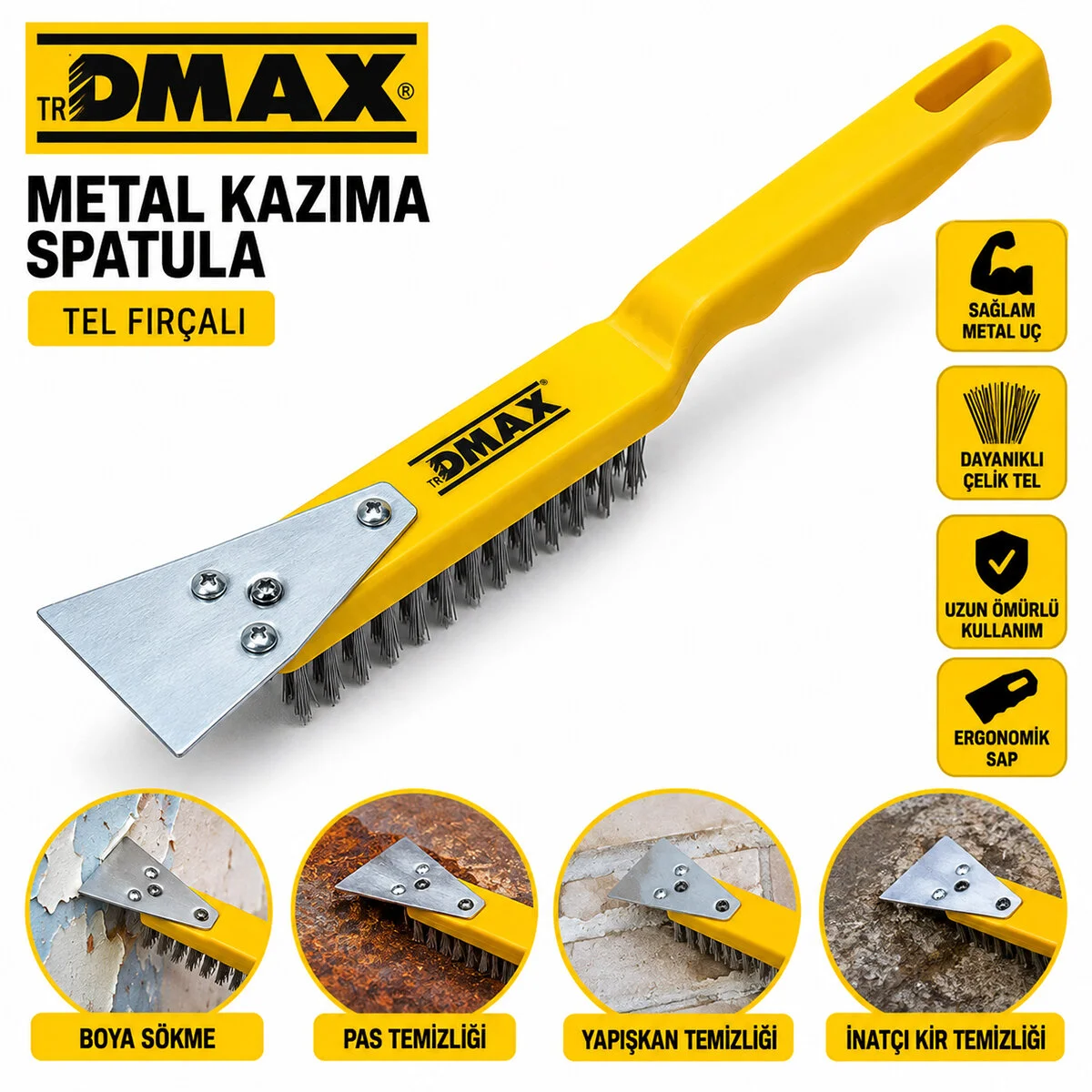 12 Adet 2IN1 Çelik Tel Fırça - Metal Kazıma Spatula 270MM