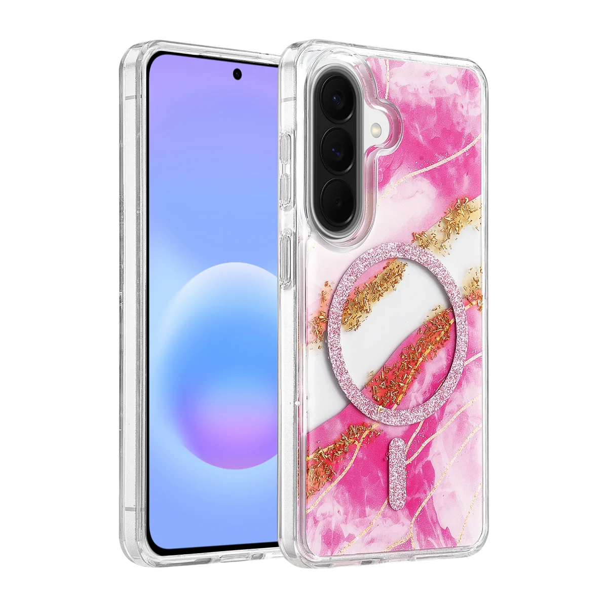 Onegif Samsung Galaxy A57 5G Lotus Simli Magsafe Kapak - Pembe