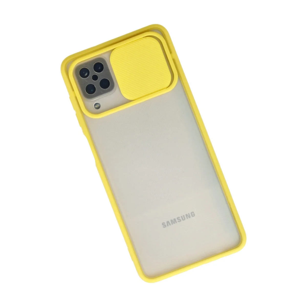Samsung Galaxy A12 Kılıf Palm Buzlu Kamera Sürgülü Silikon - Sarı görsel 2