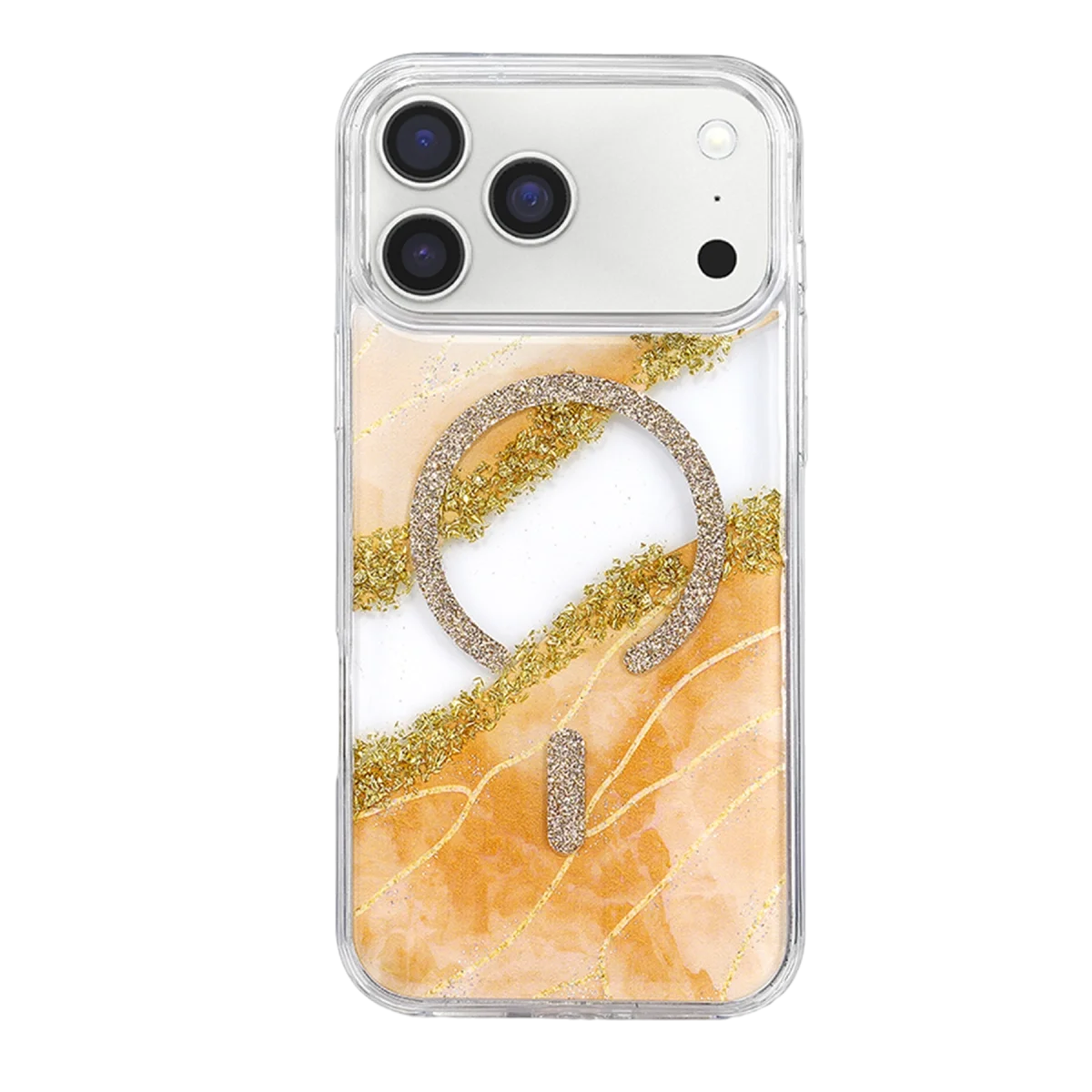 Onegif Apple İphone 17 Pro Max Lotus Simli Magsafe Kapak - Turuncu görsel 3