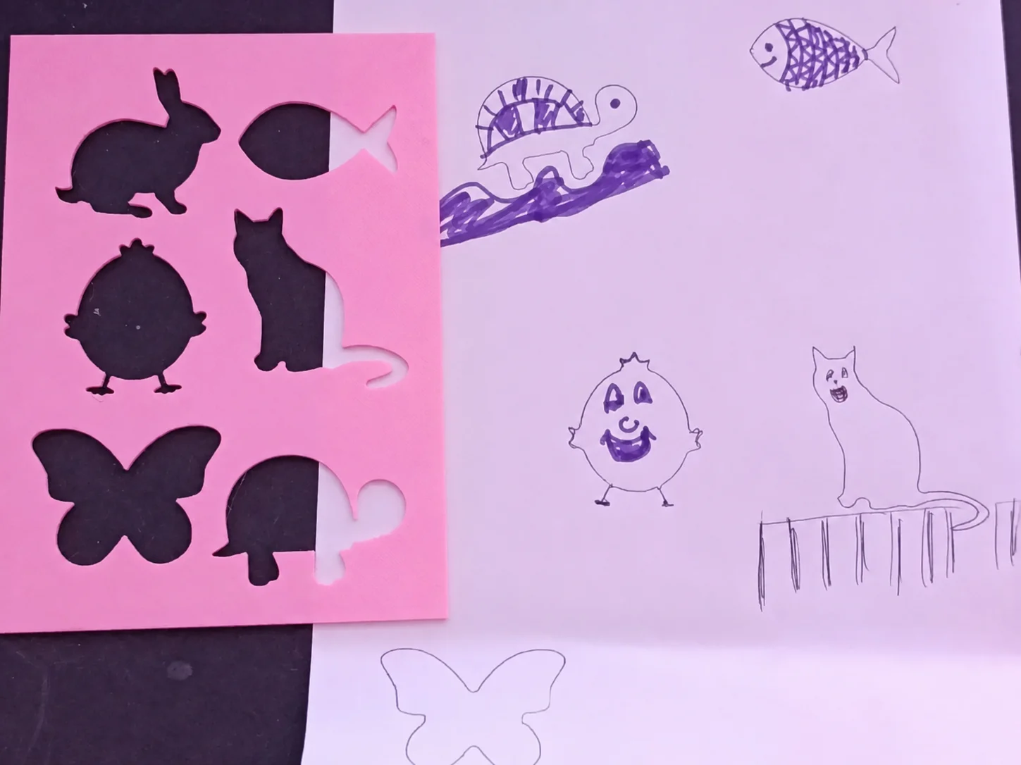 3D Baskı Hayvan Figürleri Çizim Şablonu - Çoklu Desen Kalıbı - Pembe