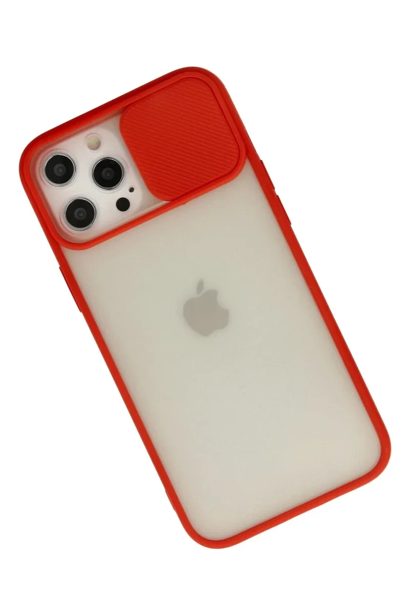 Apple iPhone 12 Pro Max Kılıf Palm Buzlu Kamera Sürgülü Silikon - Kırmızı görsel 2