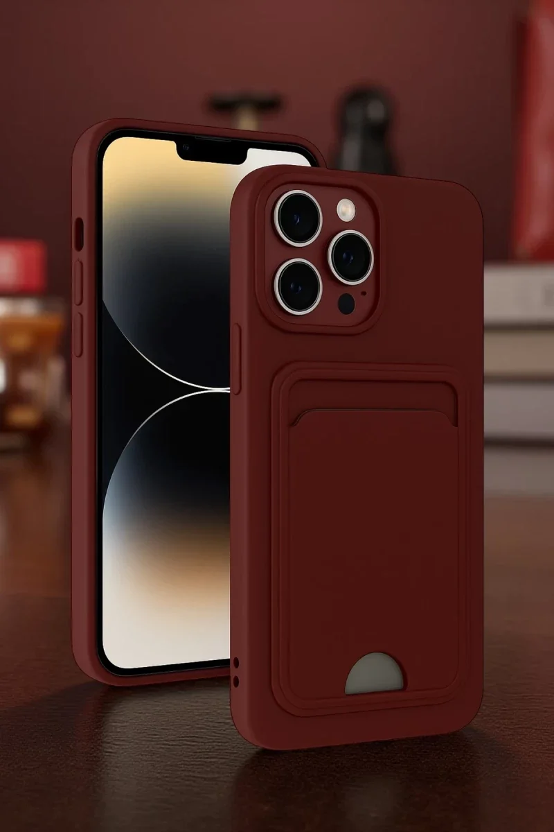 Apple iPhone 15 Pro Kılıf Kelvin Kartvizitli Silikon - Bordo görsel 2