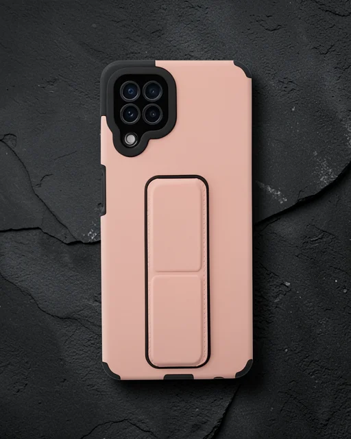 Samsung Galaxy A22 Kılıf Mega Standlı Silikon - Pudra