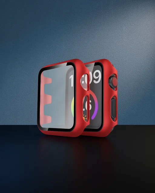 Apple Watch 42mm Camlı Kasa Ekran Koruyucu - Kırmızı