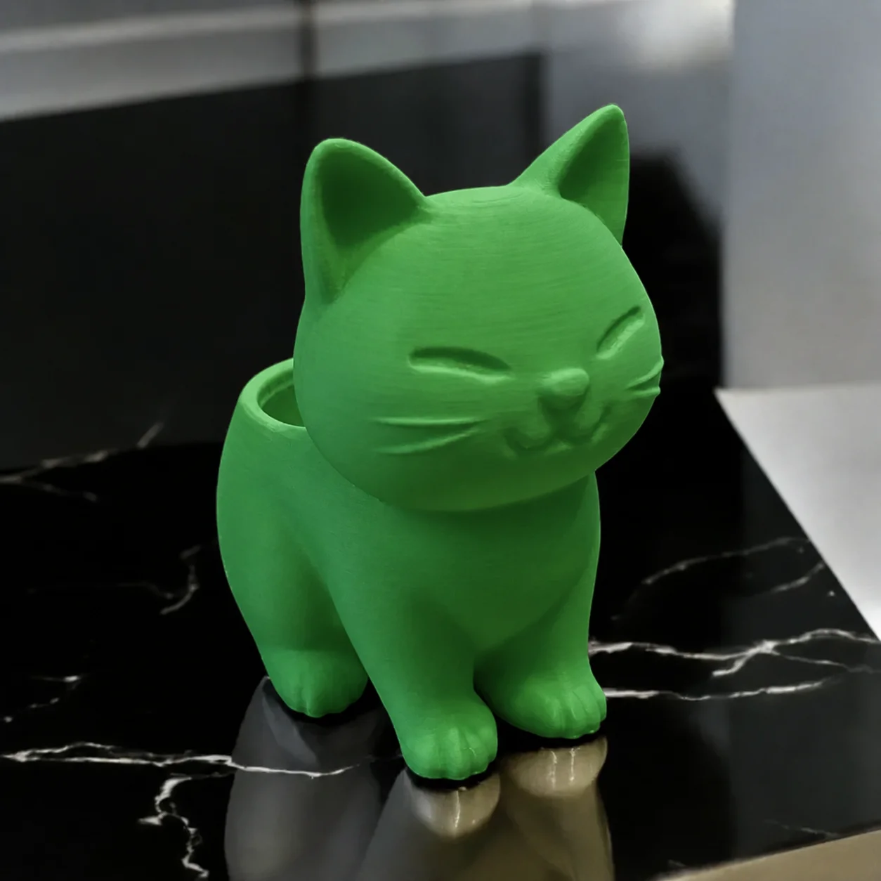 3D Baskı Sevimli Kedi Saksı - Figürlü Sukulent Saksısı-Yeşil görsel 2