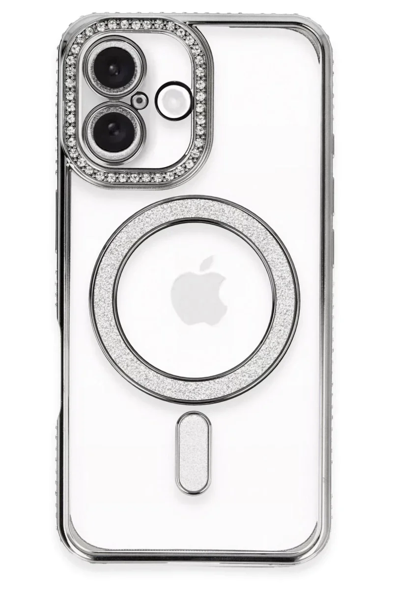 Apple iPhone 16 Plus Kılıf Joke Simli Magneticsafe Kılıf - Gri