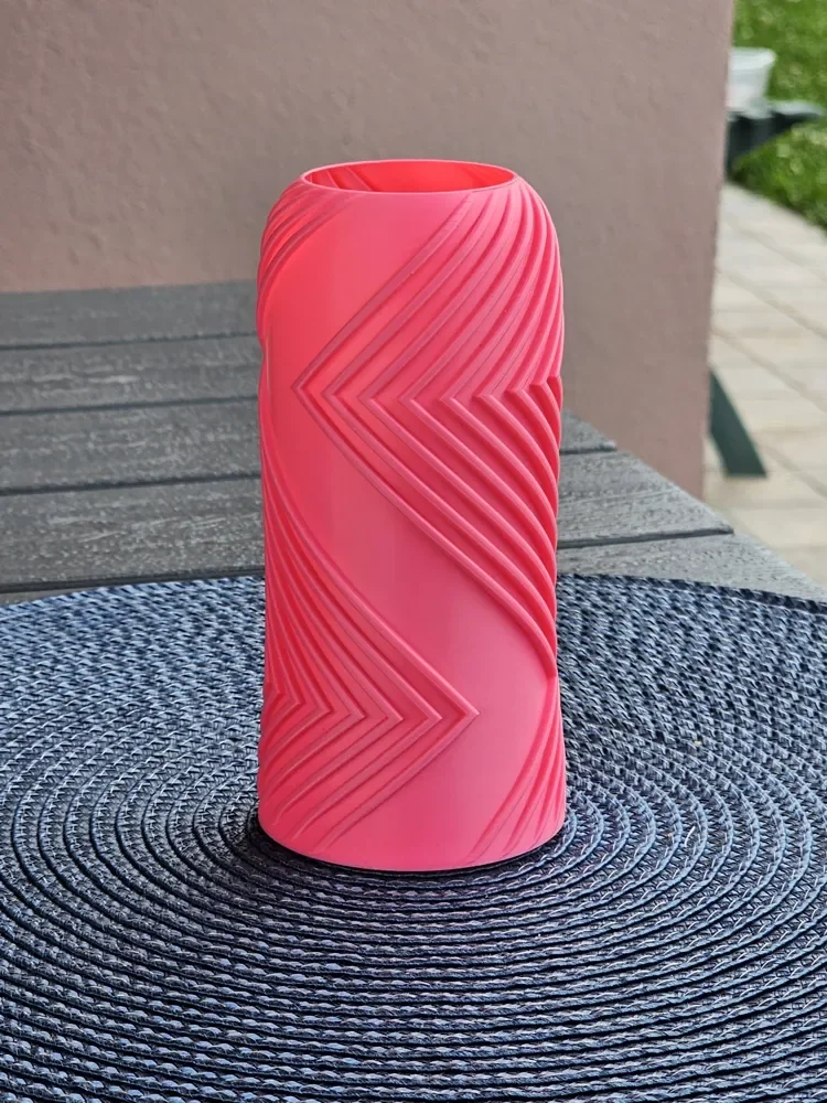 3D Baskı Vector Vazo - Geometrik Çizgili Dekoratif Vazo-Pembe görsel 2