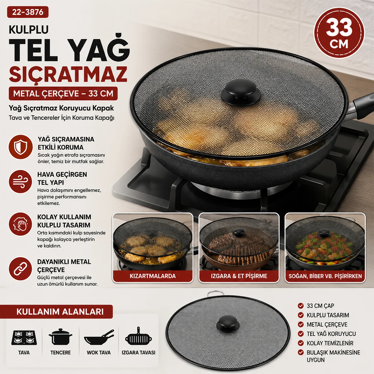 Yağ Sıçratma Koruyucu Tel Kulplu Metal Çerçeve görsel 2