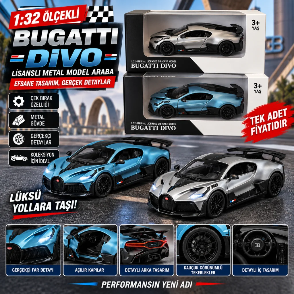 RW8332 1:32 BUGATTİ DİVO ÇEK BIRAK ARABA LİSANSLI METAL MODEL ARABA adet fiyatıdır görsel 3