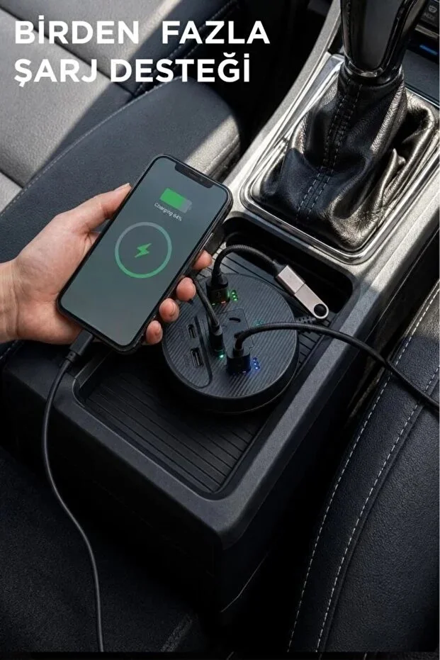 Araç Şarj Aleti Çakmaklık İnvertör & Şarj Cihazı 220V Priz+USB & Type-C Araba Çakmaklık görsel 5