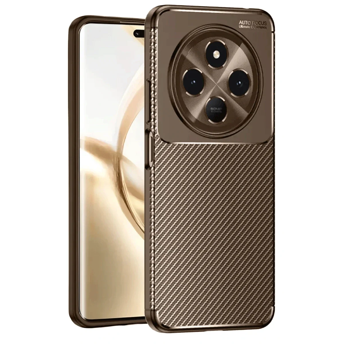 Tecno Spark 30 Kılıf Auto Focus Karbon Kapak - Kahverengi
